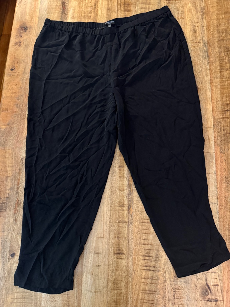 Eileen Fisher Black Tapered 100% Silk Georgette Crepe Elastic Waist Pants New 2x
